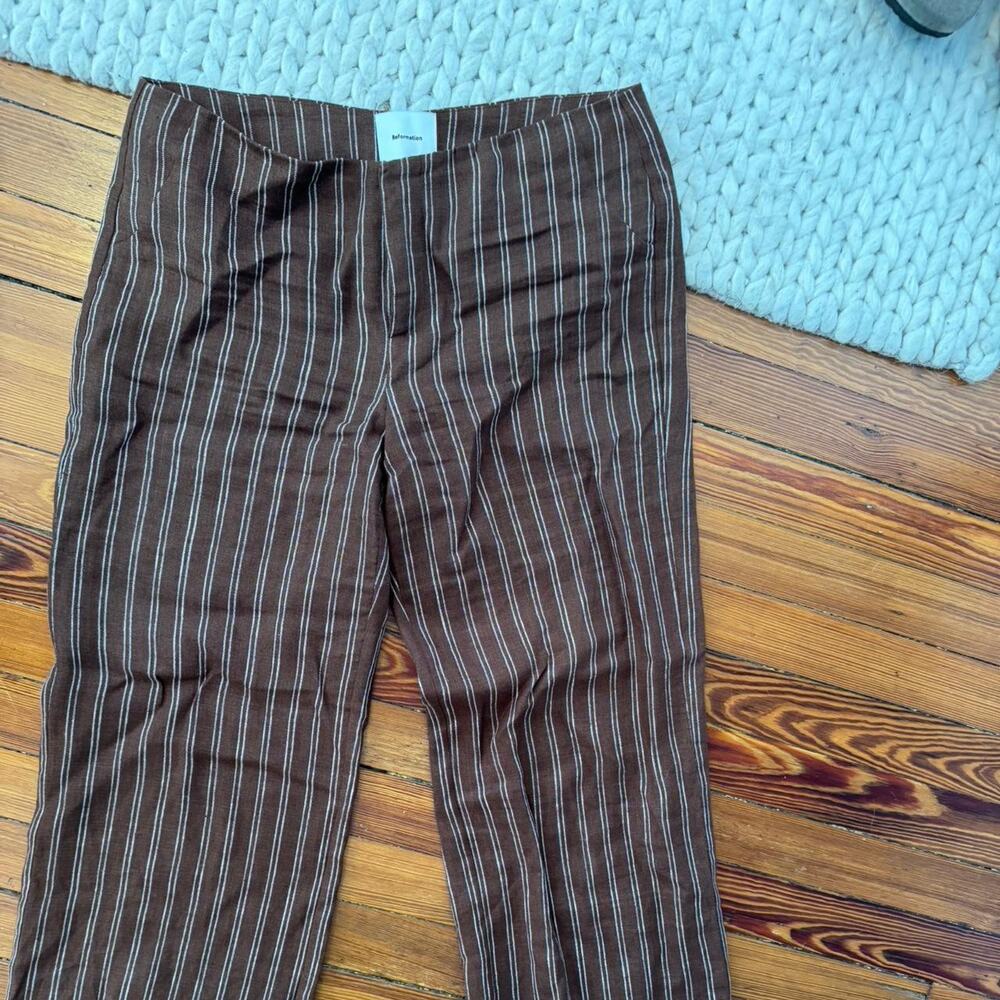 Reformation brown pinstripe linen trousers